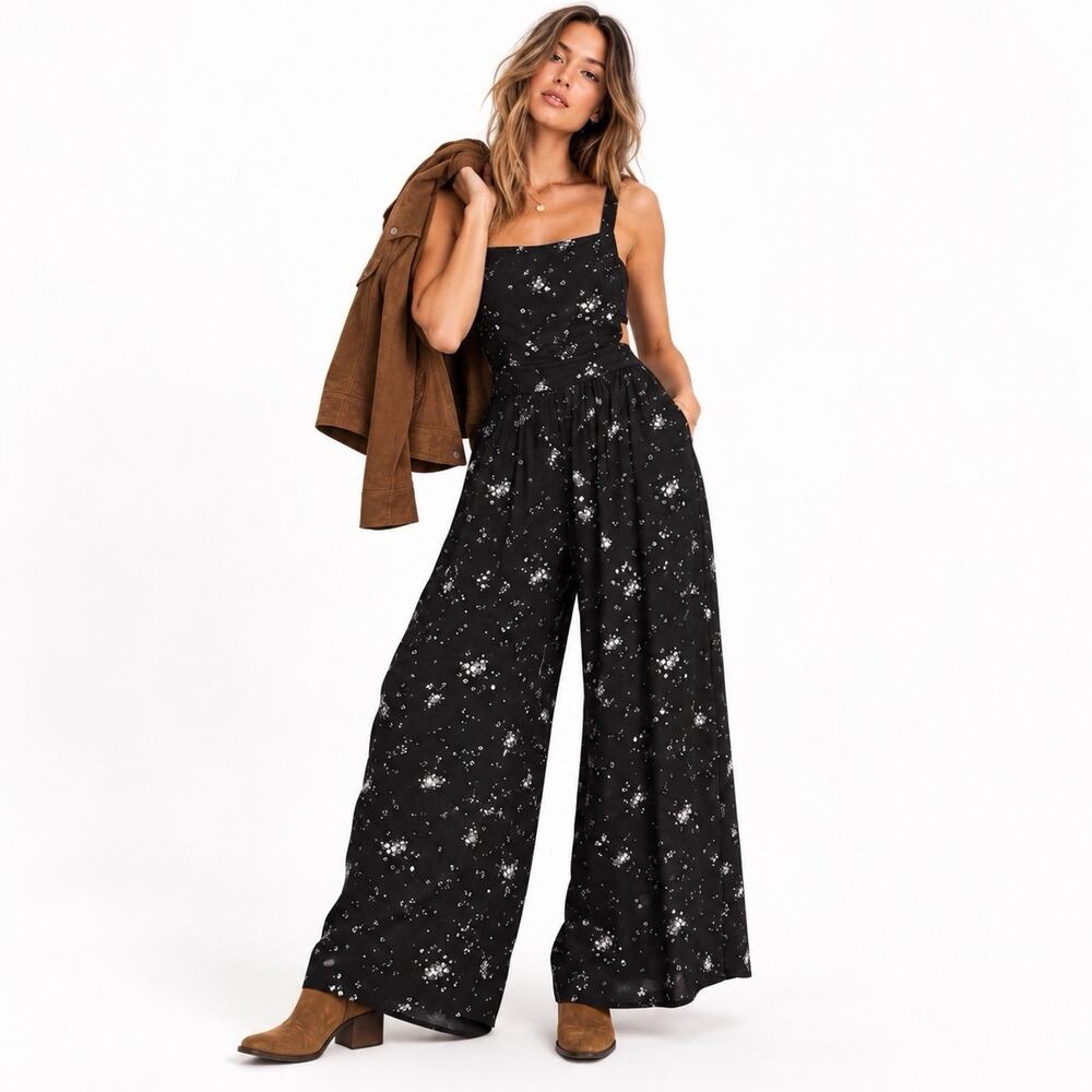 Free People Sweet in the Streets Floral Jumpsuit S Wide Leg Convertible Overalls